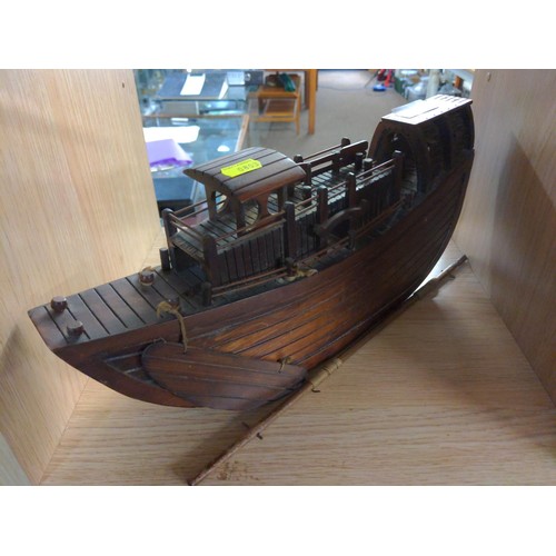 222 - Wooden junk style vessel with moving parts. L36.5cm H43cm