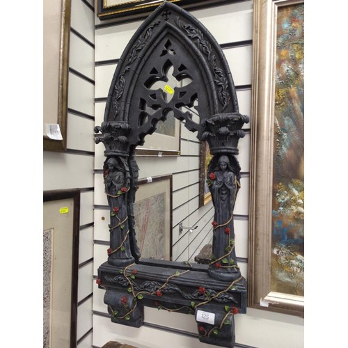 125 - Gothic style framed  mirror. Height 79cm x 38cm