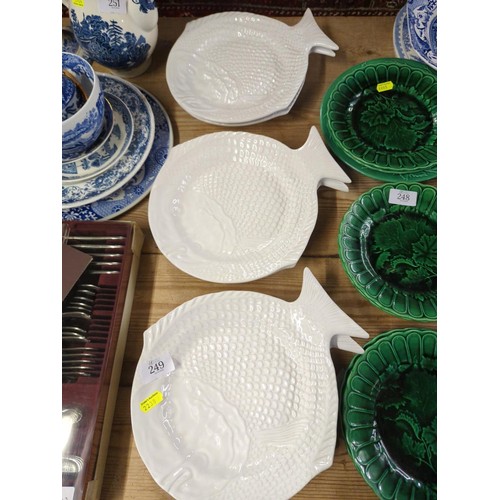 249 - Set of six Portuguese fish plates in white glaze finish.