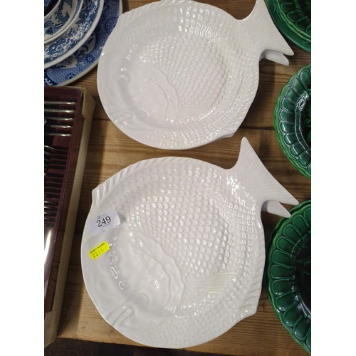 249 - Set of six Portuguese fish plates in white glaze finish.