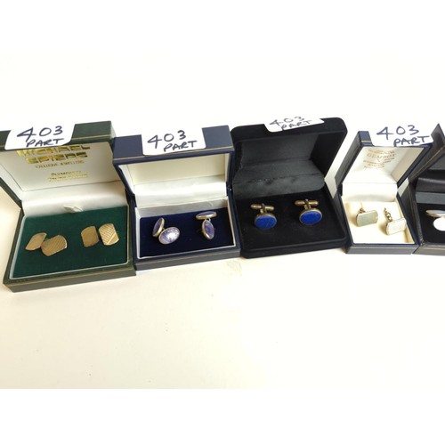 403 - Five pairs of silver cufflinks, including three stone set