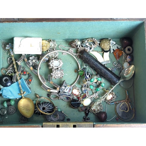 416 - Two wooden boxes of various costume jewellery and collectables