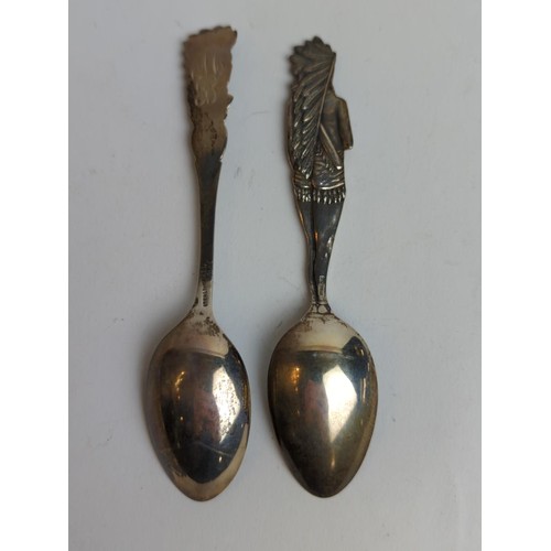 432 - Two sterling silver American souvenir spoons with Native American handles and engraved bowls, includ... 