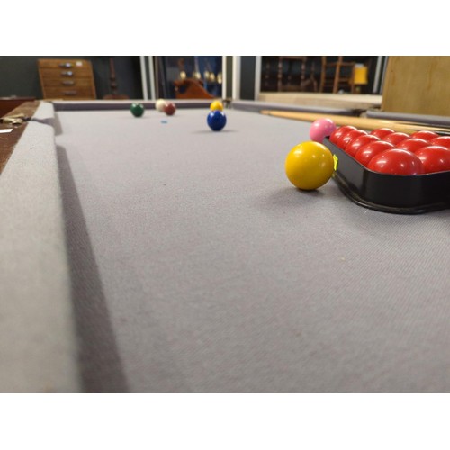 90 - E. J Riley small sized snooker table L163 x D87 x H84cm with balls and two cues