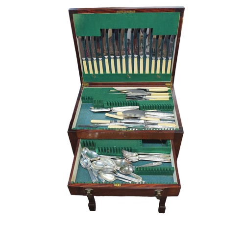 344 - Art Deco canteen cutlery box on stand with key 48cm width, 35cm depth, 75cm height