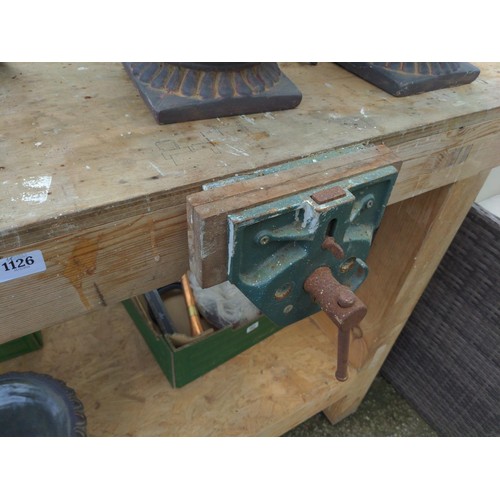 1126 - wooden work bench with vice attached 186 x 75 x 95cm  