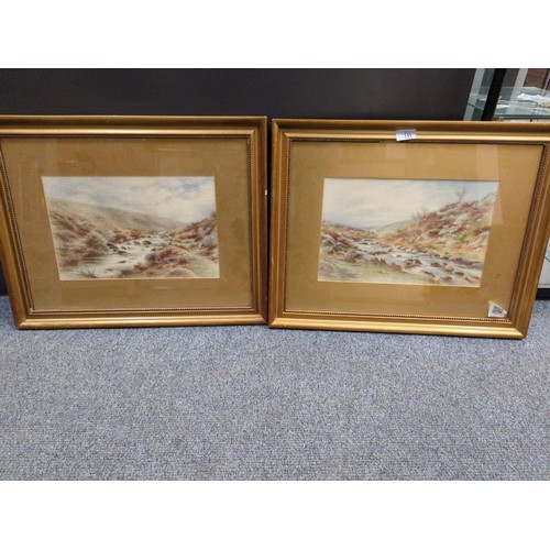 141 - Two framed moorland scene watercolours. 58cm x 45cm