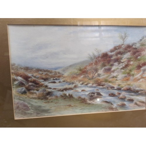 141 - Two framed moorland scene watercolours. 58cm x 45cm