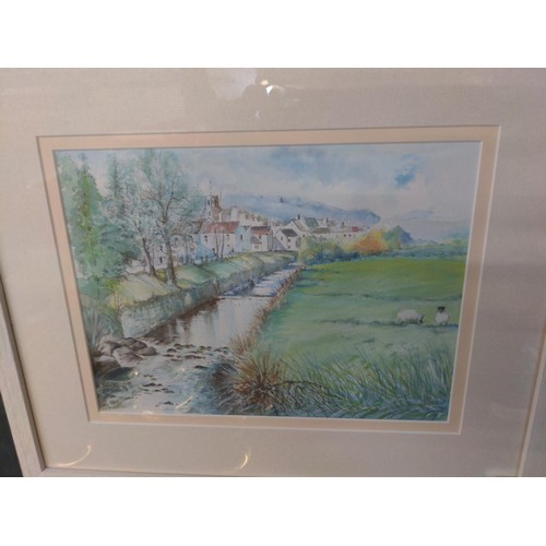 133 - Two well framed watercolours of village scenes. Signed Ross King. Largest 46cm x 39cm.