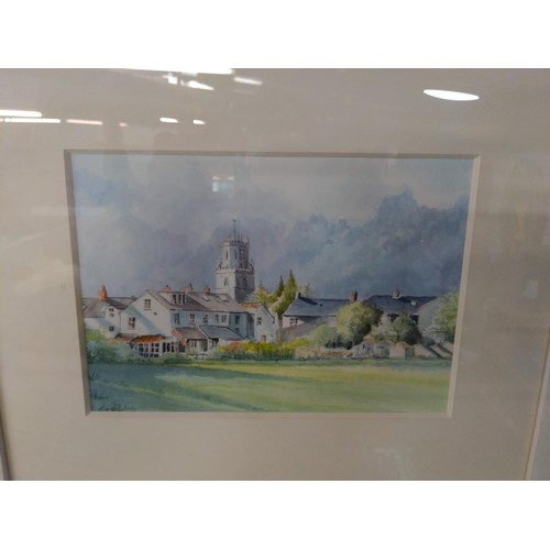 133 - Two well framed watercolours of village scenes. Signed Ross King. Largest 46cm x 39cm.