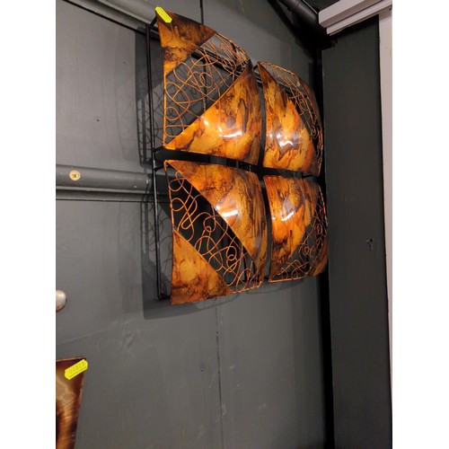 115 - Three copper and metal wall decoration. Largest 90 cm long