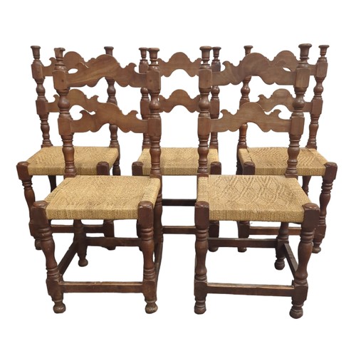 104 - Oak framed cane seated dining chairs 5 in total