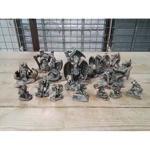 465 - Sixteen Pewter Mark Locker Myth and Magic Dragons. Tallest 9cm