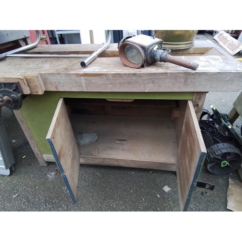 1078A - Vintage school work bench for two people with record No.52 vice and place for second vice. Two x two... 