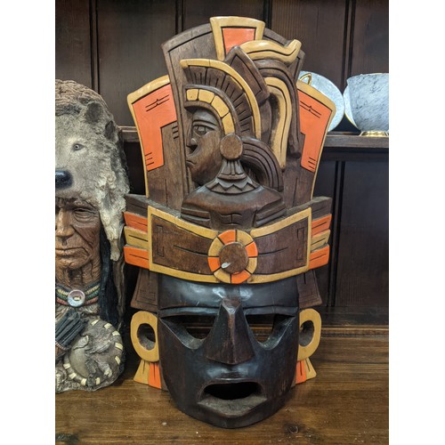 485 - North American Indian collectables including a carved tribal mask and Bradford Exchange limited edit... 