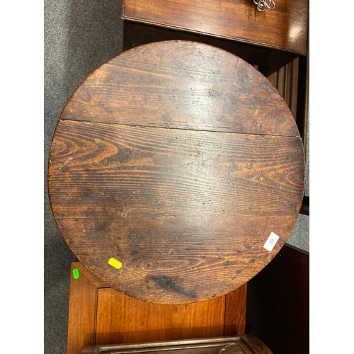 39 - Pine topped cricket table 53cm diameter, 64 cm height,