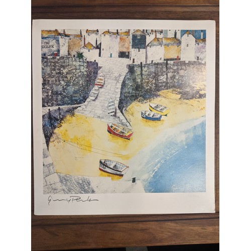 118 - Jerry Plumb - two signed ltd ed. Cornish harbour scene prints, together with a Mary Stork, signed pr... 