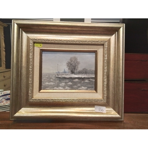 156 - Original framed oil on board of Chicago Winter (view from the harbor) signed Dusan Ciran, 2008 ( 40 ... 