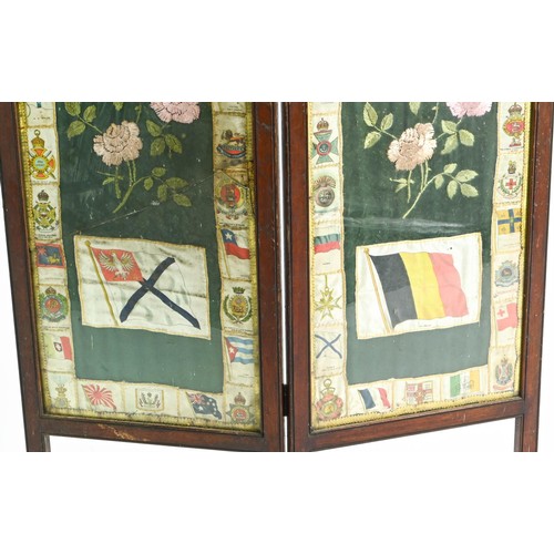 55 - Military  interest tobacco silks including four large. Mounted in a fire screen (screen damaged... 
