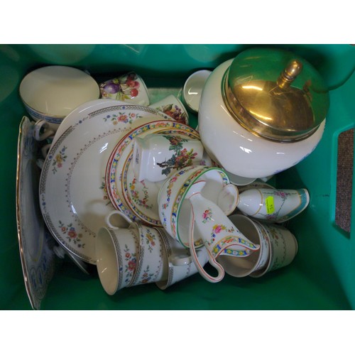 1075 - 2 red & green plastic boxes of Portmerion studio ware, 2 x R Doulton Autumn glory teapots plus o... 