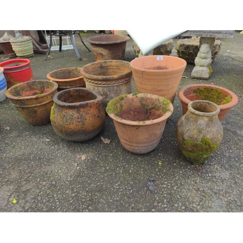 1197 - 6 various terracotta pots & 2 pitcher style, largest diam pot 37cms