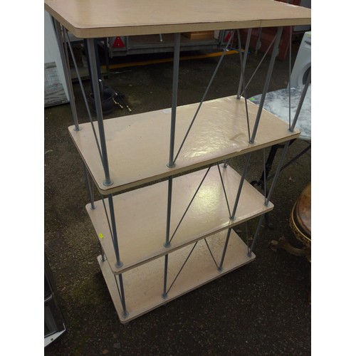 1203 - Modern 4 shelf unit with metal frame 80 x 40 x 127cm, water damage to each shelf