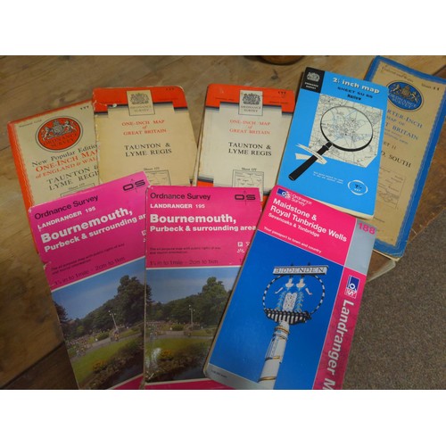 205 - Box of approx 30 OS maps, Bournemouth, Taunton & Lyme Regis, Okehampton etc