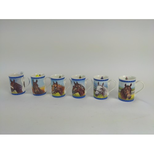 106 - Set of six 'Racing Legends' racehorse themed bone China mugs by Danbury Mint