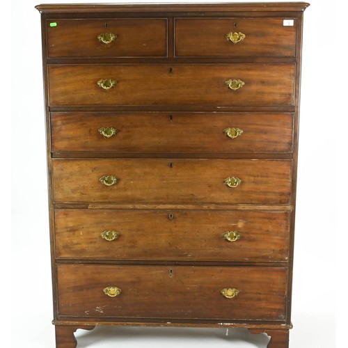 1 - Two over five chest of mahogany drawers with brass drop handles W106 x D55 x H146cm