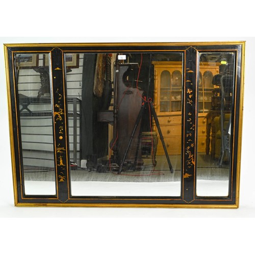 15 - Wooden framed Chinoiserie triple mirror 120 x 90cm