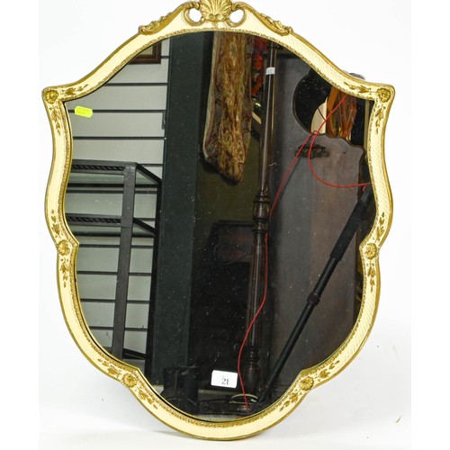 21 - Shield shaped mirror with gilt frame W53 x H68cm