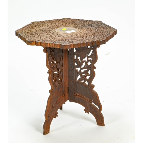 22 - Ornately carved Indian side table dia. 40 x H40cm