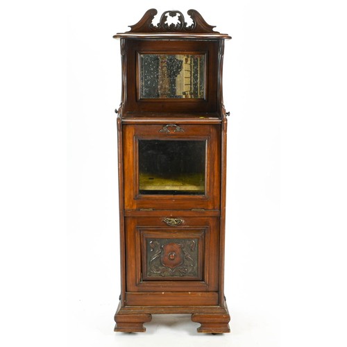 24 - Victorian music cabinet with mirrored back and galleried top W43 x D33 x H136cm