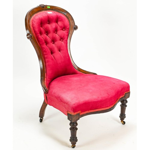 30 - Mahogany upholstered slipper chair,  seat height 36cm