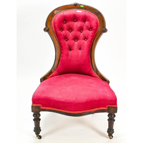 30 - Mahogany upholstered slipper chair,  seat height 36cm