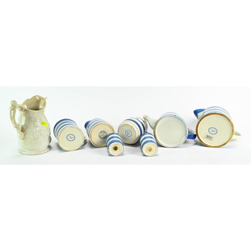 44 - Seven pieces of blue and white ware, inc. some Original Cornish Blue together with an additional lar... 