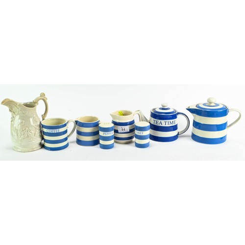 44 - Seven pieces of blue and white ware, inc. some Original Cornish Blue together with an additional lar... 