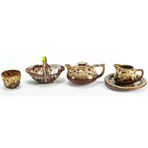 45 - Five pieces of New Devon ceramics inc. teapot, sugar, milk etc.