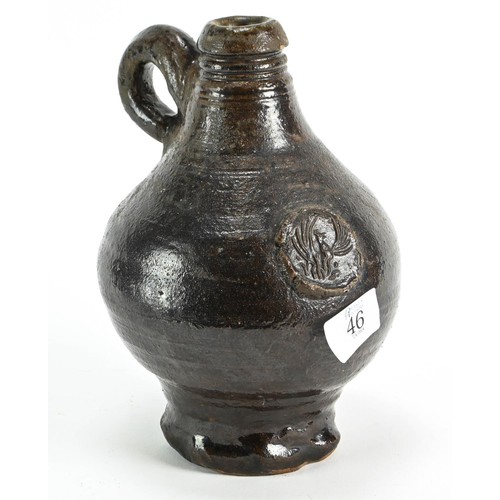 46 - Bellarmine style stoneware flask, ht. 22cm