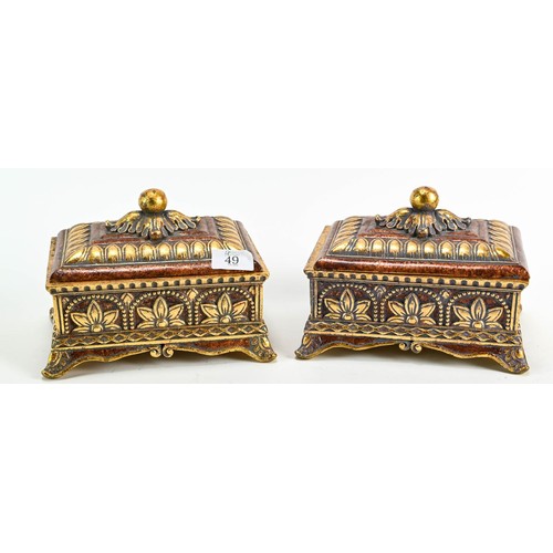 49 - Pair of decorative ceramic trinket boxes with lids, W21 x D16 x H16cm