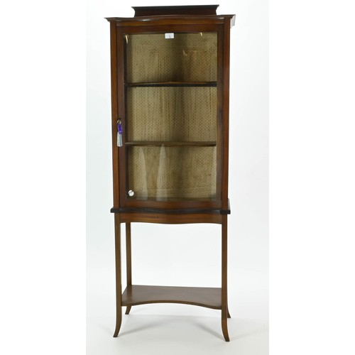 6 - Mahogany Edwardian glazed display cabinet with curved glass front and galleried top W58 x D35 x H159... 