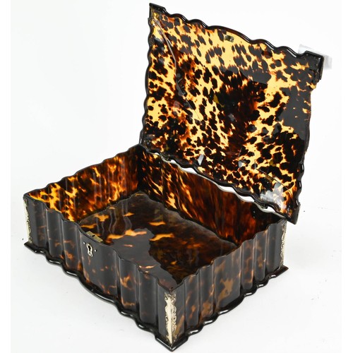 60 - Tortoiseshell box with white metal mounts, 23.8cm wide, AF