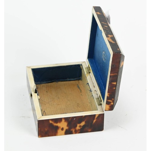 61 - Small rectangular tortoiseshell mounted box, with plaque engraved 'Philip', labelled to inside cover... 