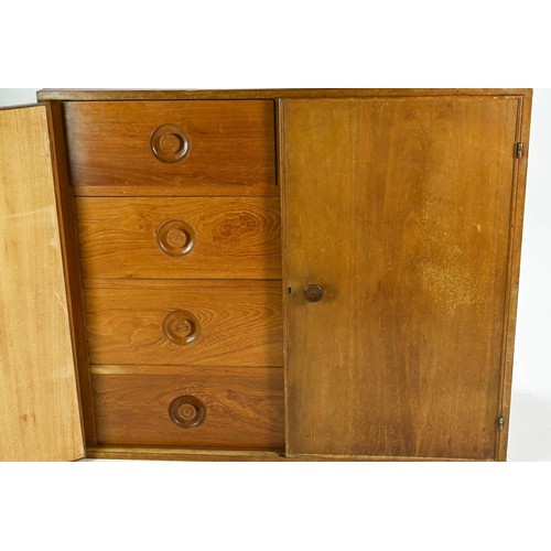 78 - Teak two over three chest of drawers within cupboard W110 x D52 x H96cm