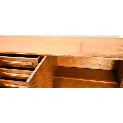 87 - G-Plan teak four drawer and two double cupboard sideboard W214 x D46 x H79cm