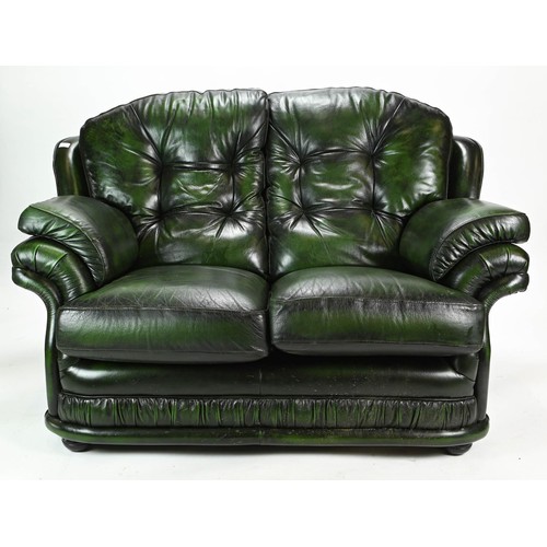 9 - Thomas Lloyd two seater green leather sofa, matching lots 7 and 8, W147cm approx