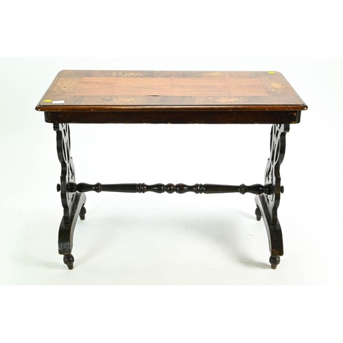 118 - Inlaid occasional table with central stretcher W89 x D45 x H69cm
