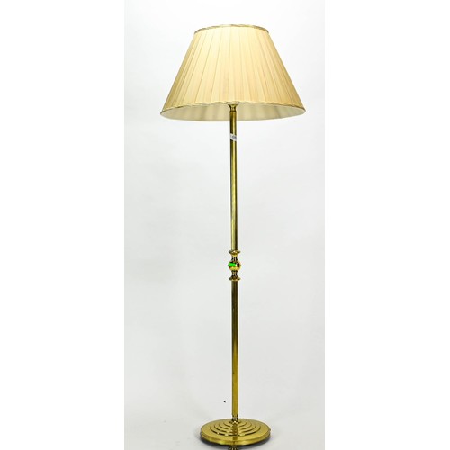 112 - Brass standard lamp with shade, overall ht. 160cm