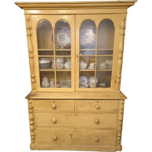 32 - Vintage glazed and painted dresser with two over two drawers to base w137.5 x d52 x h206cm