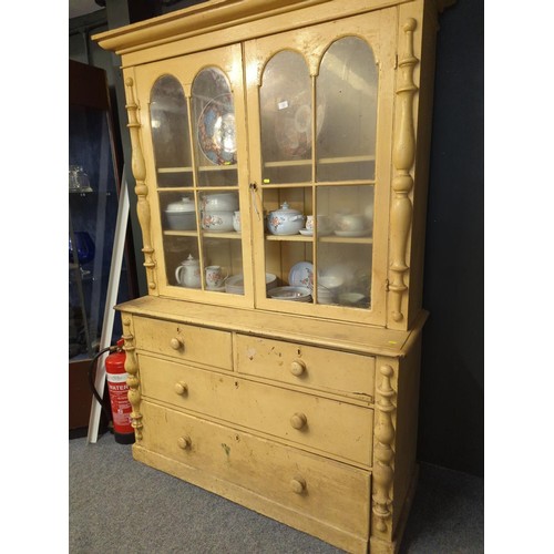 32 - Vintage glazed and painted dresser with two over two drawers to base w137.5 x d52 x h206cm